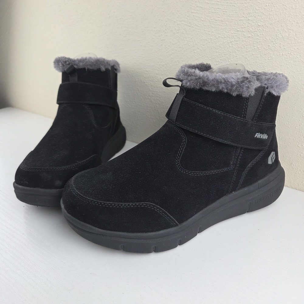 FitVille Cozy Core Black Lined Arch & Heel Support Winter Boots Men's Size 8.5 W